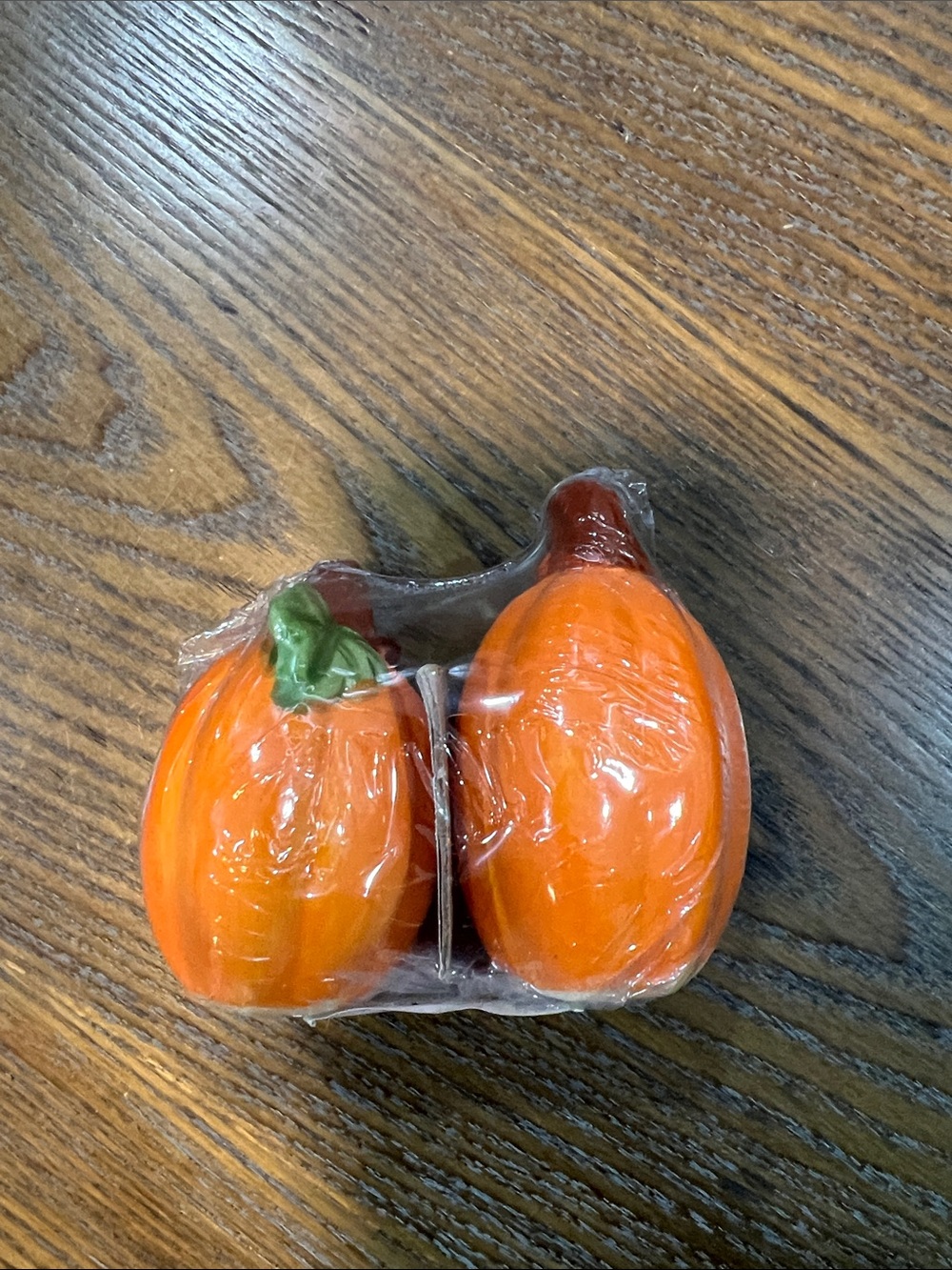 Ceramic Orange Pumpkin Salt Pepper Pair with Green Stem Accent
